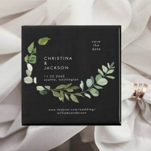 Eucalyptus B/W Wedding Square Save the Date Magnet