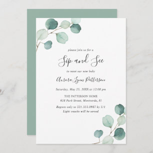 Eucalyptus Baby Elegant Sip and See Invitation