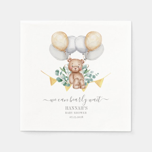 Eucalyptus Baby Shower Bearly Wait Baby Bear Paper Napkin (Front)