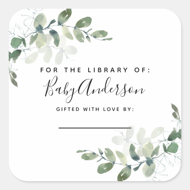 Eucalyptus Baby Shower Bookplate  Square Sticker (Front)