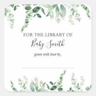 Eucalyptus Baby Shower Bookplate Sticker