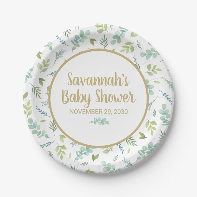 Eucalyptus Baby Shower Botanical Greenery Paper Plate (Front)