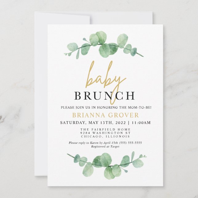 Eucalyptus Baby Shower Brunch Invitation (Front)