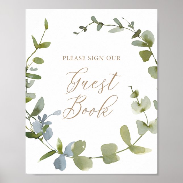 Eucalyptus Baby Shower Guest Book Sign (Front)