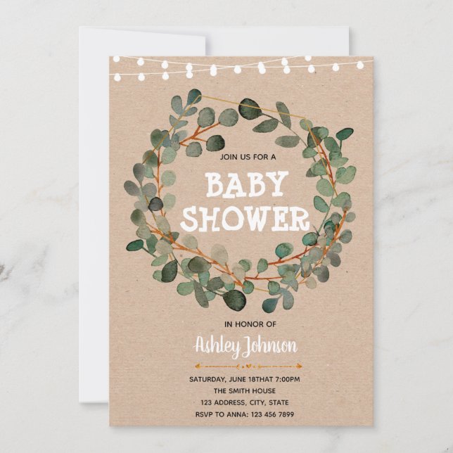 Eucalyptus baby shower invitation (Front)