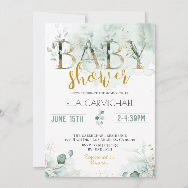 Eucalyptus Baby Shower Invitation (Front)