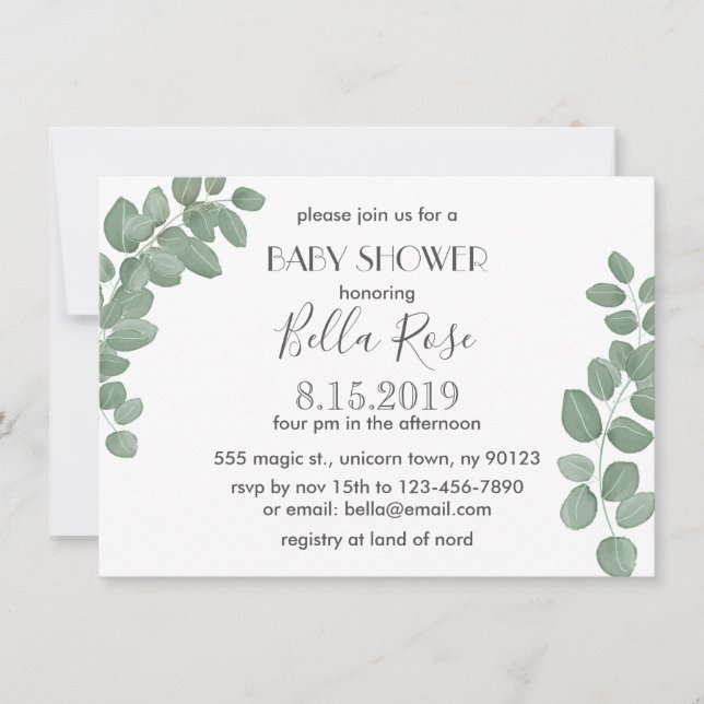 Eucalyptus Baby Shower Invitation (Front)