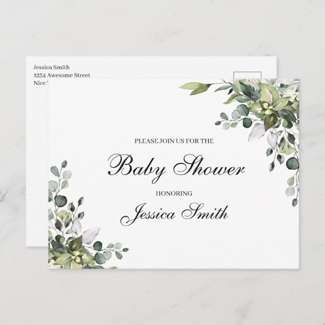 Eucalyptus Baby Shower Invitation Postcard (Front/Back)