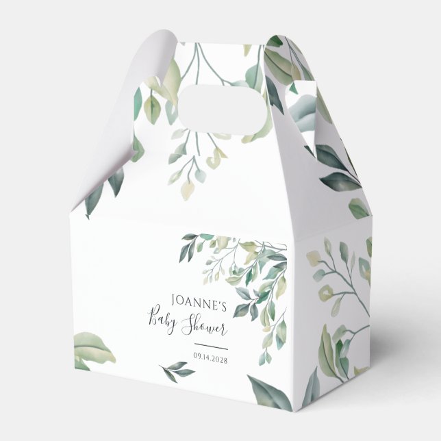 Eucalyptus Baby Shower Succulent Botanical Script Favour Box (Front Side)