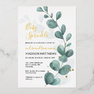 Eucalyptus Baby Sprinkle Greenery & Gold  Foil Inv