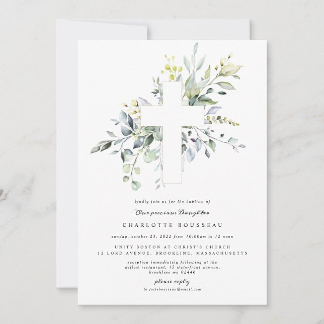 Eucalyptus Baptism Christening Invitation (Front)