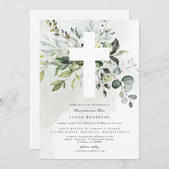 Eucalyptus Baptism Christening Invitation (Front/Back)