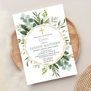 Eucalyptus baptism, greenery foliage modern invitation