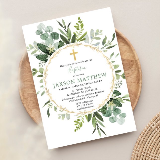 Eucalyptus baptism, greenery foliage modern invitation (Creator Uploaded)