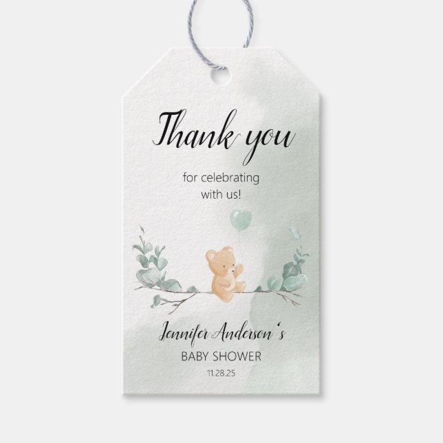 Eucalyptus Bear Baby Shower Gift Tags (Front)