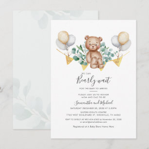 Eucalyptus Bear Baby Shower We Can Bearly Wait Invitation