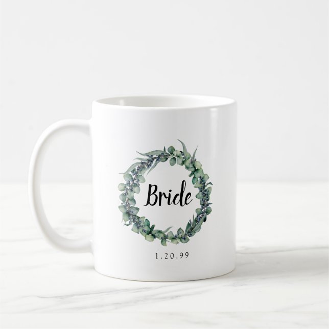 Eucalyptus Berry Wreath Botanical Bride Coffee Mug (Left)