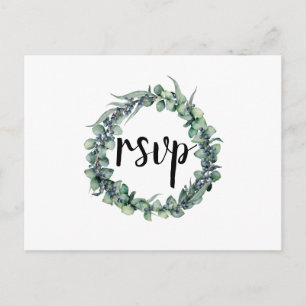 Eucalyptus Berry Wreath Wedding RSVP Postcard