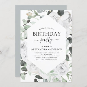 Eucalyptus Birthday Party Floral Roses Invitation