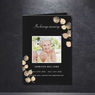 Eucalyptus black golden photo funeral program thank you card