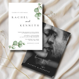Eucalyptus Black & White Minimalist Photo Wedding Invitation