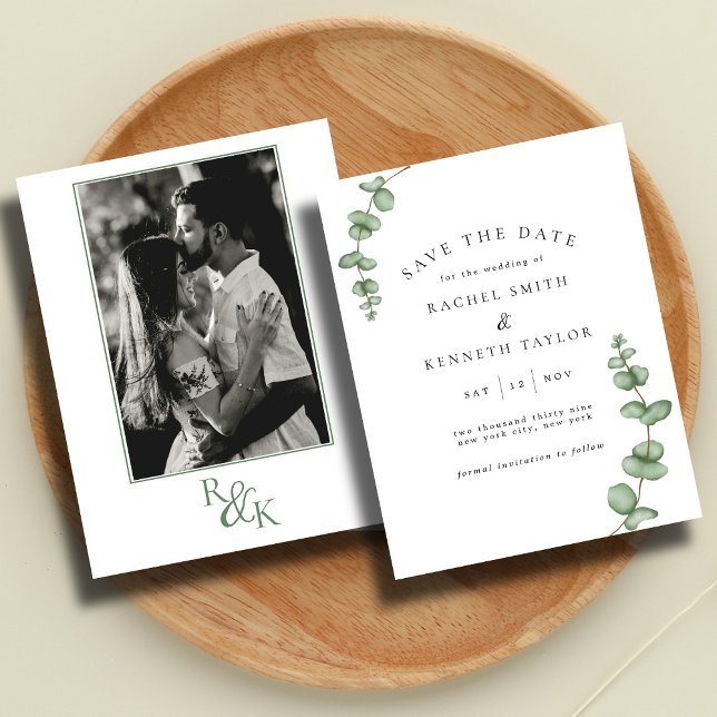 Eucalyptus Black & White Minimalist Save the Date  (Creator Uploaded)