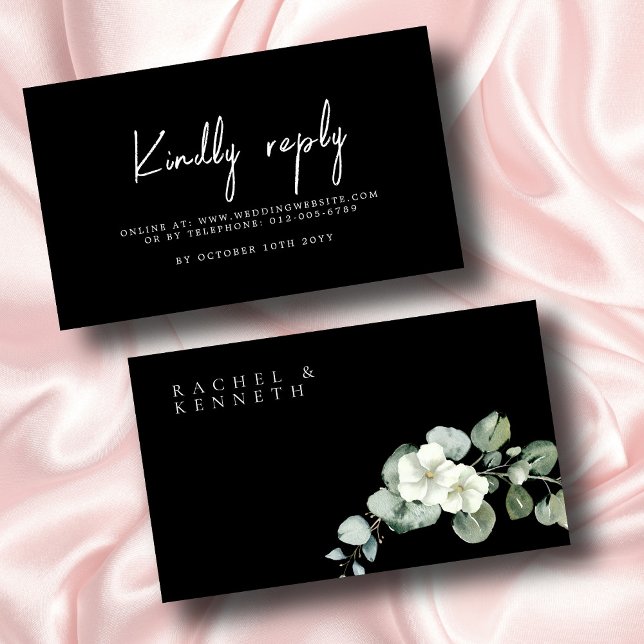Eucalyptus Black & White Minimalist Wedding RSVP Enclosure Card (Creator Uploaded)
