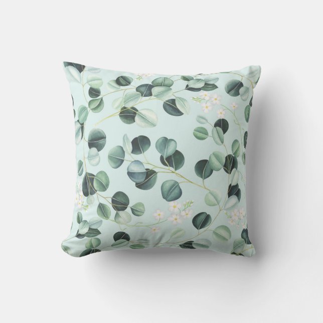 Eucalyptus Bliss: Turquoise Watercolor Pattern. Cushion (Front)