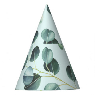 Eucalyptus Bliss: Turquoise Watercolor Pattern. Party Hat