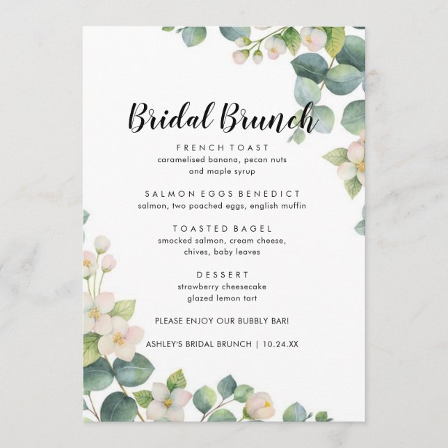 Eucalyptus Bloom Boho Bridal Brunch Menu (Front)