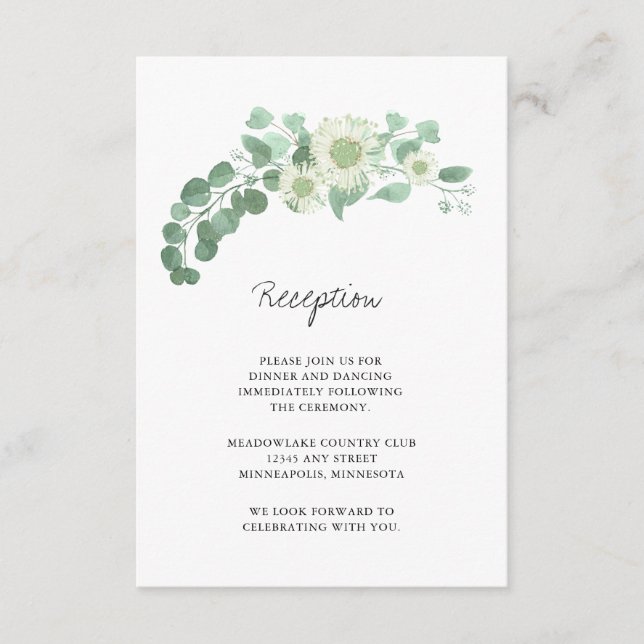 Eucalyptus Blooming Greens Wedding Reception Enclosure Card (Front)