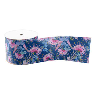 Eucalyptus Blue And Pink Grevillea Grosgrain Ribbon