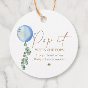 Eucalyptus Blue Ballon Pop It When She Pops Favour Tags