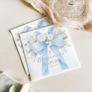 Eucalyptus Blue Bow Baby Boy Baptism Napkin
