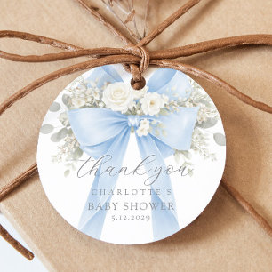 Eucalyptus Blue Bow Baby Shower Thank you Favour Tags