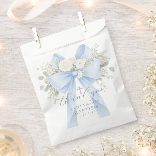 Eucalyptus Blue Bow Baptism Thank you Favour Bags (Clipped)