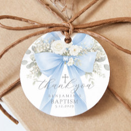 Eucalyptus Blue Bow Baptism Thank you Favour Tags