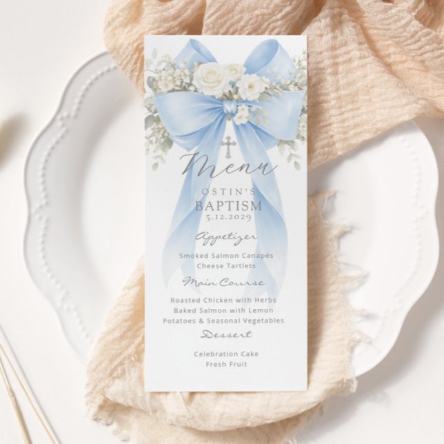 Eucalyptus Blue Bow Elegant Baptism Menu (Creator Uploaded)