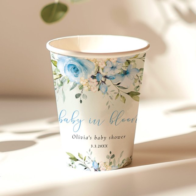 Eucalyptus blue floral baby in bloom baby shower paper cups (Creator Uploaded)