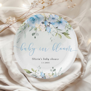 Eucalyptus blue floral baby shower napkins paper plate