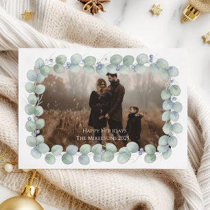 Eucalyptus Blue Photo Christmas Holiday Card