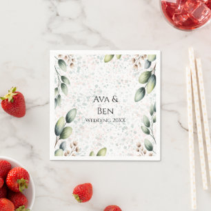 Eucalyptus Blush Alcohol Ink Wedding Napkin