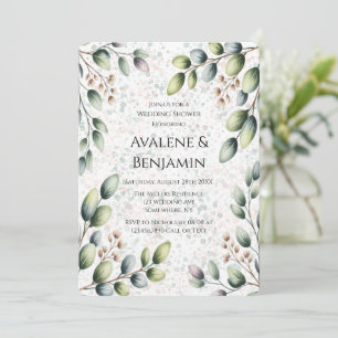 Eucalyptus Blush Alcohol Ink Wedding Shower Invitation