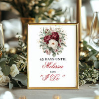 Eucalyptus Blush Burgundy Countdown Tabletop Sign