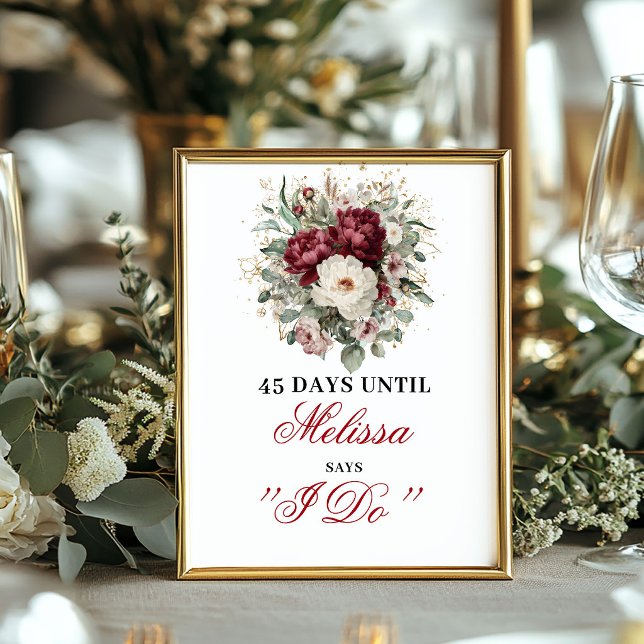 Eucalyptus Blush Burgundy Countdown Tabletop Sign (Eucalyptus Blush Burgundy Countdown Tabletop Sign)