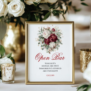 Eucalyptus Blush Burgundy Open Bar Wedding Sign
