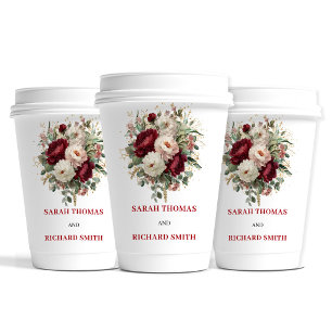 Eucalyptus Blush Burgundy Wedding Paper Cups