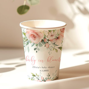 Eucalyptus blush floral baby in bloom baby shower paper cups