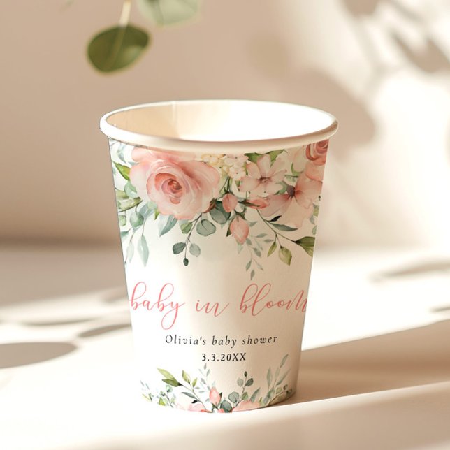 Eucalyptus blush floral baby in bloom baby shower paper cups (Creator Uploaded)