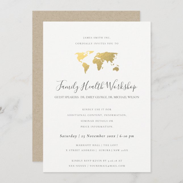 EUCALYPTUS BLUSH ROSE KRAFT GREY WORKSHOP EVENT INVITATION (Front/Back)